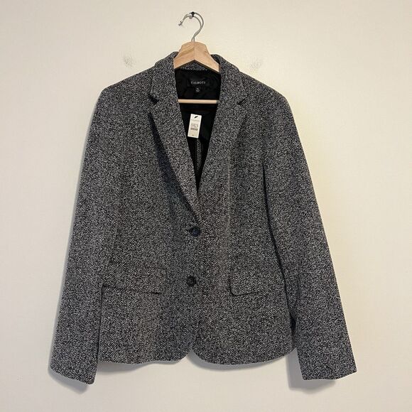 Talbots Herringbone Tweed Two Button Blazer in Gray NEW Size XL Classic Career - Picture 3 of 9